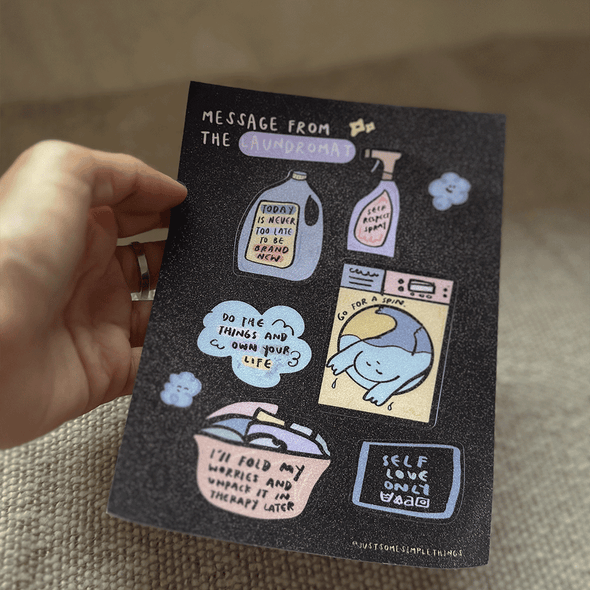 Message from the Laundromat.&nbsp;

A sticker sheet of messages we derived from the laundromat :)

Finishing: Pixie Dust

Sticker sheet: 8 stickers
Size: A6