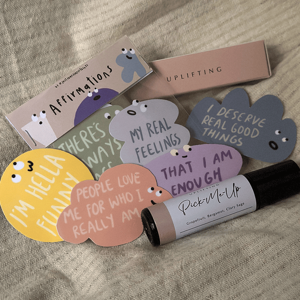 Affirmation Sticker pack + Pick Me Up Essential Oil Roll On