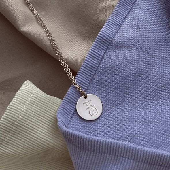 Slowly but Surely Mini Round Disk Necklace