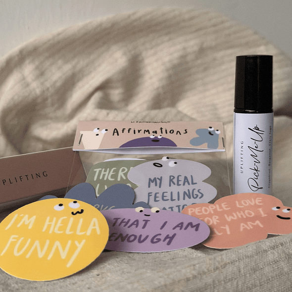Affirmation Sticker pack + Pick Me Up Essential Oil Roll On