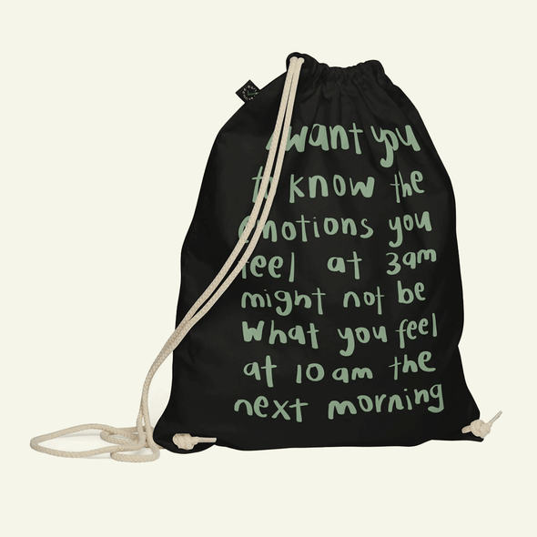Emotions at 3am Organic cotton drawstring bag